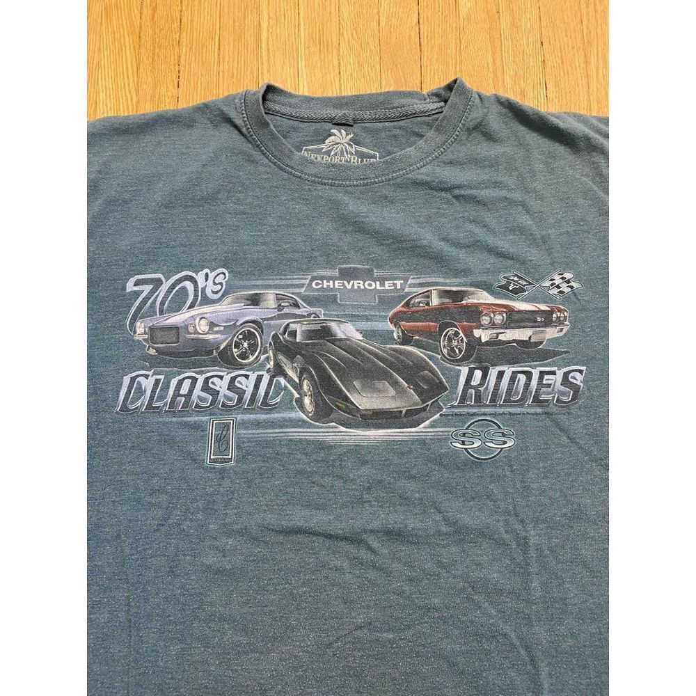 Mens Newport Blue T-shirt Chevrolet Classic Cars 1970s